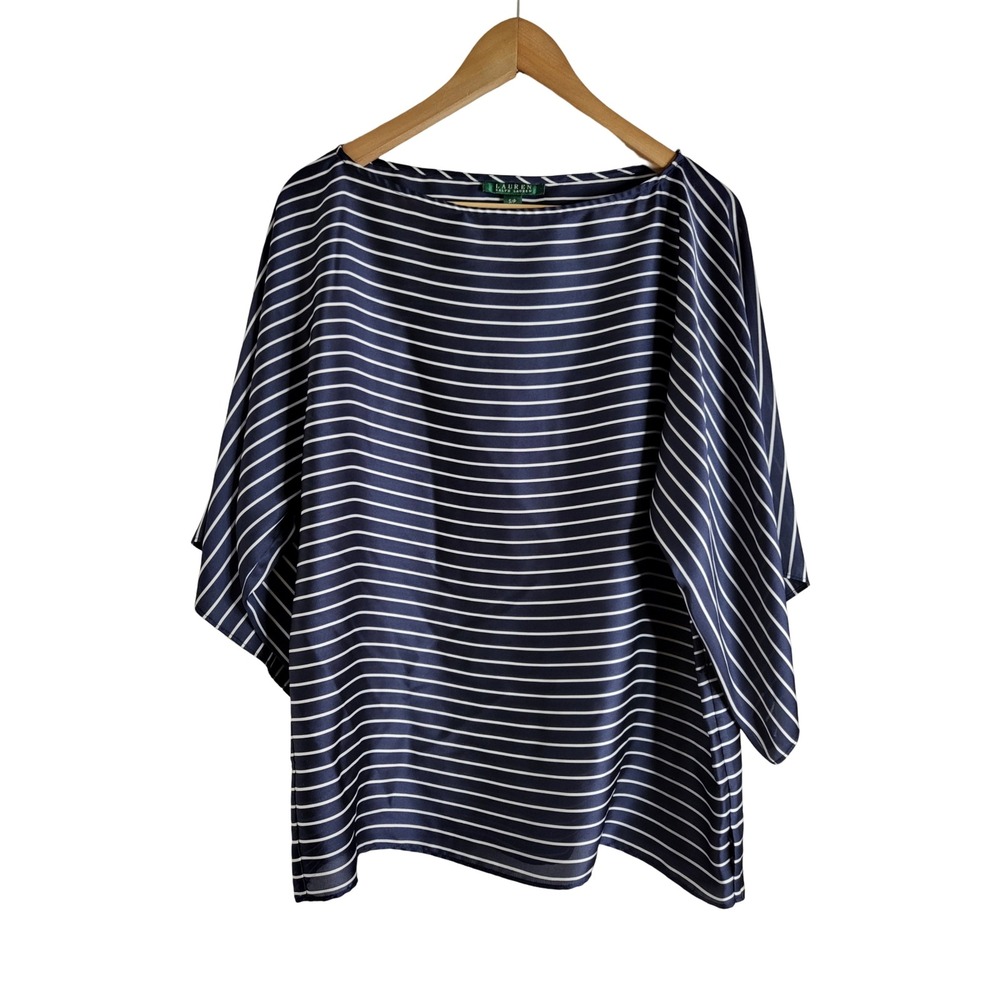 Lauren Ralph Lauren Striped Kimono Sleeve Boat Neck Blouse SP Preppy Elegant